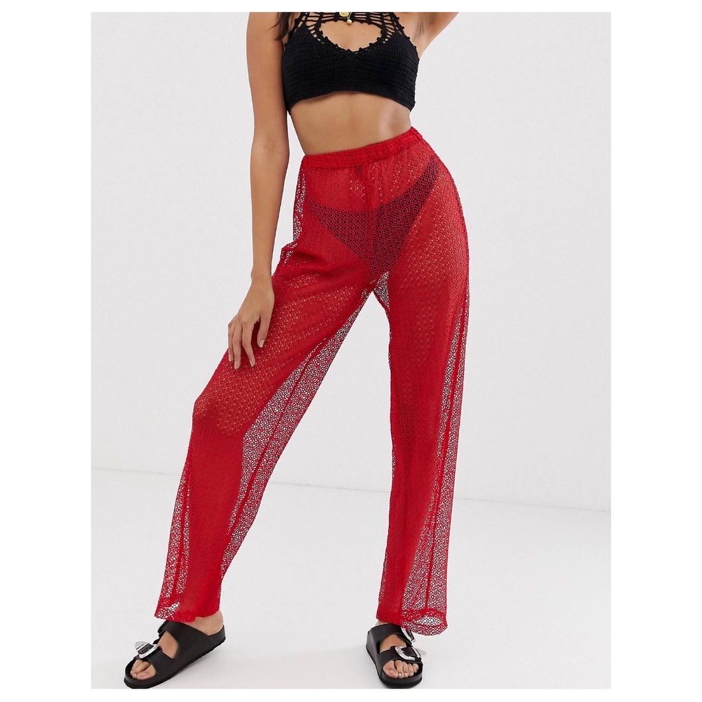Beach mesh knit pants by ASOS DESIGN in Red